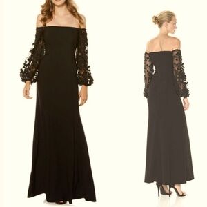 Laundry by Shelli Segal.  Off the Shoulder
3D Floral Sleeve Crepe
Evening Dress